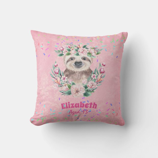 Coussin Saupoudrer SLOTH Boho Girls Pink Flowers Cadeaux m (Recto)