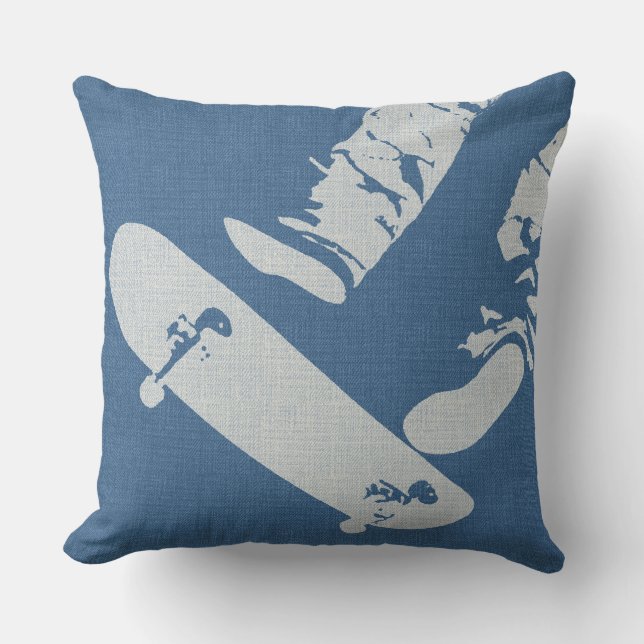 Coussin Saut en skateboard – Vue de mode urbaine en denim  (Recto)
