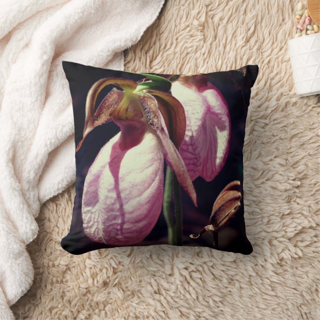 Coussin Sauvage rose Lady Slipper Orchid Pair Fermer (Couverture)