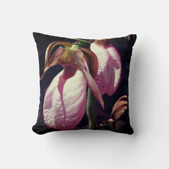 Coussin Sauvage rose Lady Slipper Orchid Pair Fermer (Recto)