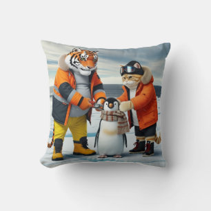 Coussin Sauver les petits pingouins : Chat orange et Tigre