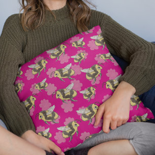 Coussin Sauvez les abeilles fleurs roses