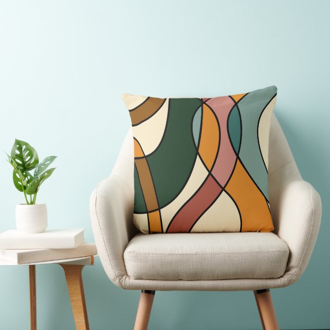 Coussin Savane Sereine Douce Abstrait Milieu de Siècle (Chaise)