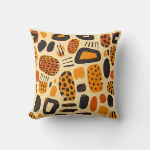Coussin "Savanna Pop : Vibes tribales en orange et noir"