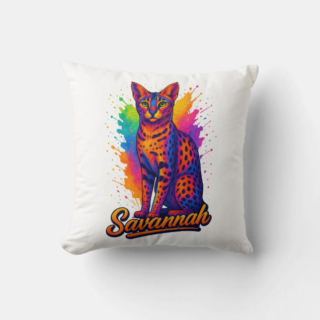 Coussin Savannah Cat Pop Art - Conception dynamique de sci (Recto)
