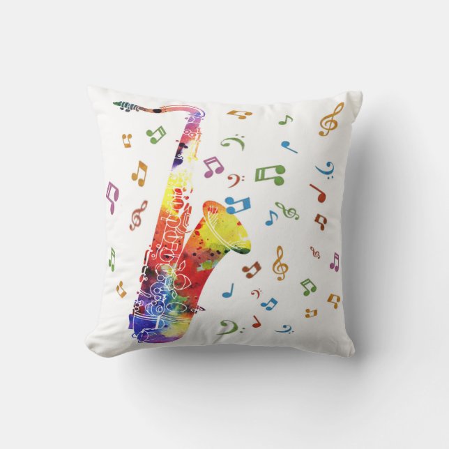 Coussin Saxophone lunatique d'aquarelle (Recto)