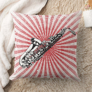 Coussin Saxophone sur Grunge Red Sunburst