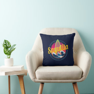 Coussin Sayulita Mexique Surfeur Vintage Vague Coucher de