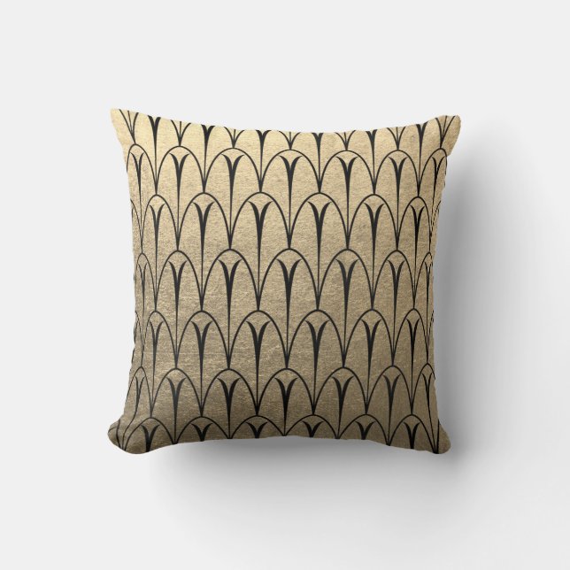 Coussin Scales de géométrie d'or de Champaigne Noire Art D (Recto)