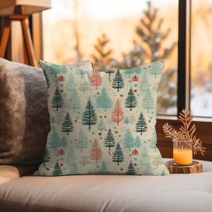 Coussin Scandi Jaune Beige Pine de Noël Arbres nordiques