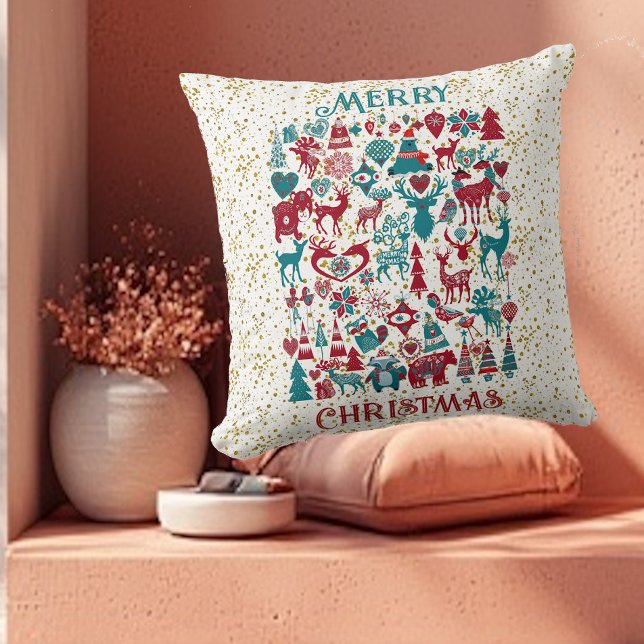 Coussin Scandia Joyeux Symboles de Noël Scandinavie nordiq (Scandia Merry Christmas Symbols Nordic Scandinavia Throw Pillow)