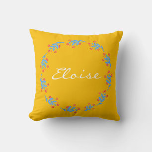 Coussin Scandinave Jaune Folle Floral Wreath Nom personnal