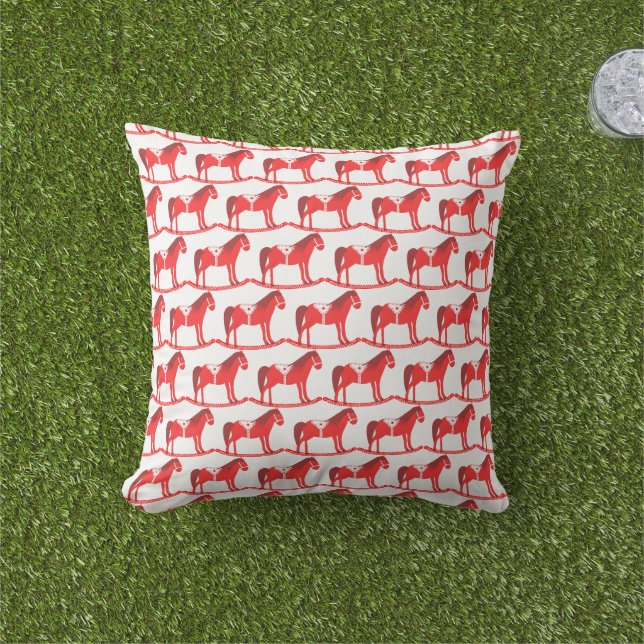 Coussin Scandinave Noël Cheval Rocking Motif (Herbe)