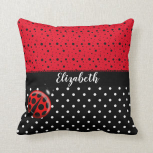 Coussin Scarabées de Ladybird blancs noirs rouges de