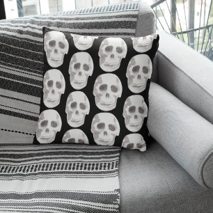 Coussin Scary Scull Black & White Pattern