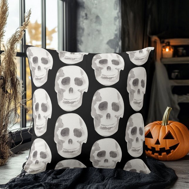 Coussin Scary Scull Black & White Pattern (Créateur téléchargé)