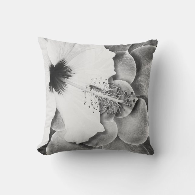 Coussin Scatter à motif d'Hibiscus Noir et Blanc (Recto)