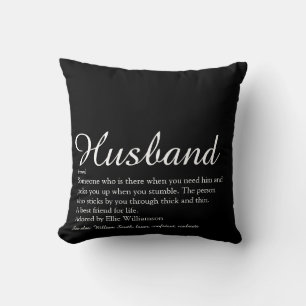 Coussin Scénario de définition de mari moderne noir et bla