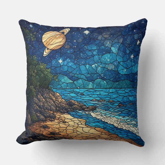 Coussin Scène côtière sous un ciel étoilé (Recto)