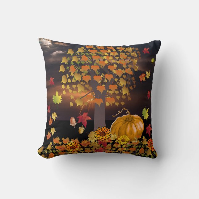 Coussin Scène d'automne sur l'avant L'automne laisse des b (Recto)