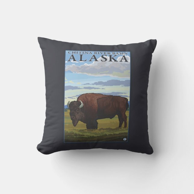 Coussin Scène de bison - le bassin fluvial de Chitina, (Recto)