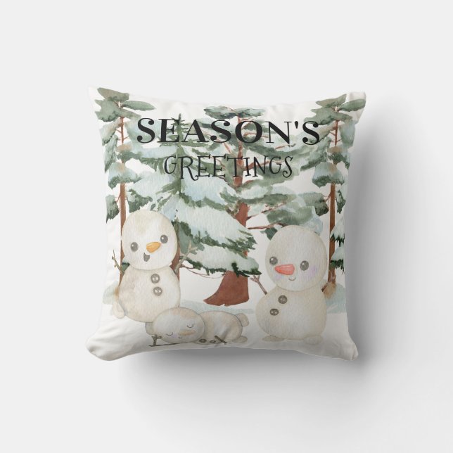 Coussin Scène de bonhommes de neige à l'aquarelle  (Recto)
