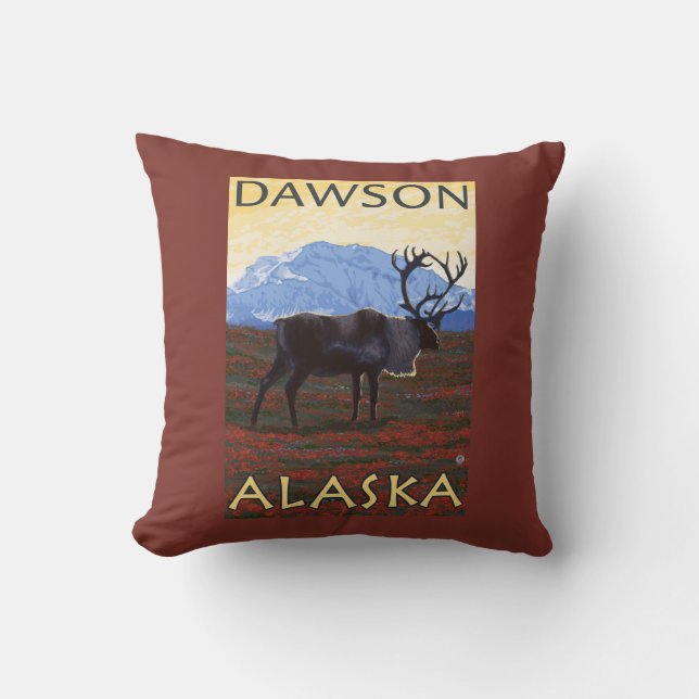 Coussin Scène de caribou - Dawson, Alaska (Recto)