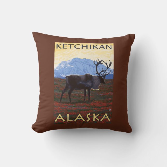 Coussin Scène de caribou - Ketchikan, Alaska (Recto)