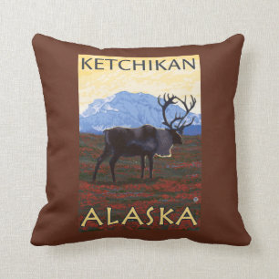 Coussin Scène de caribou - Ketchikan, Alaska