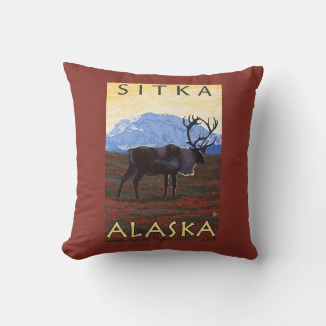 Coussin Scène de caribou - Sitka, Alaska (Recto)
