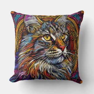 Coussin Scène de chat géométrique coloré de style abstrait