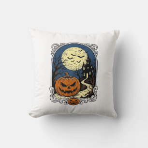 Coussin Scène de citrouille hantée Art vectoriel Halloween