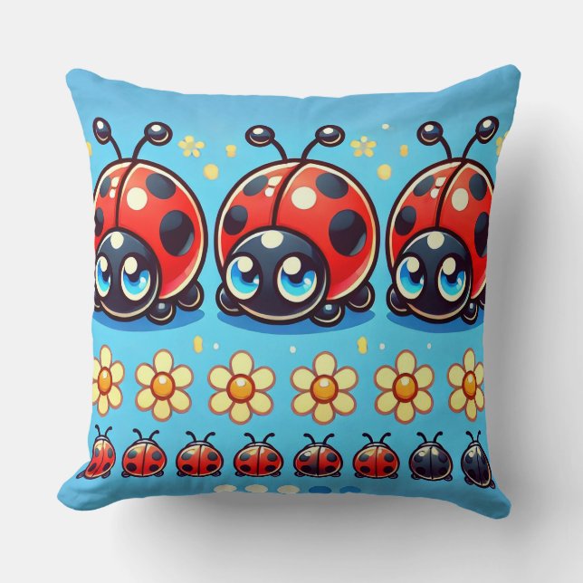 Coussin 🐞 Scène de coccinelle Kawaii pour une décoration  (Recto)