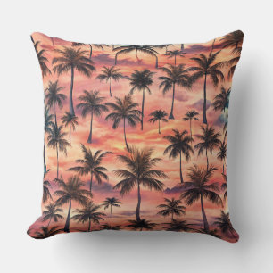 COUSSIN SCÈNE DE COUCHER DE SOLEIL TROPICAL ORANGE ET JAUN