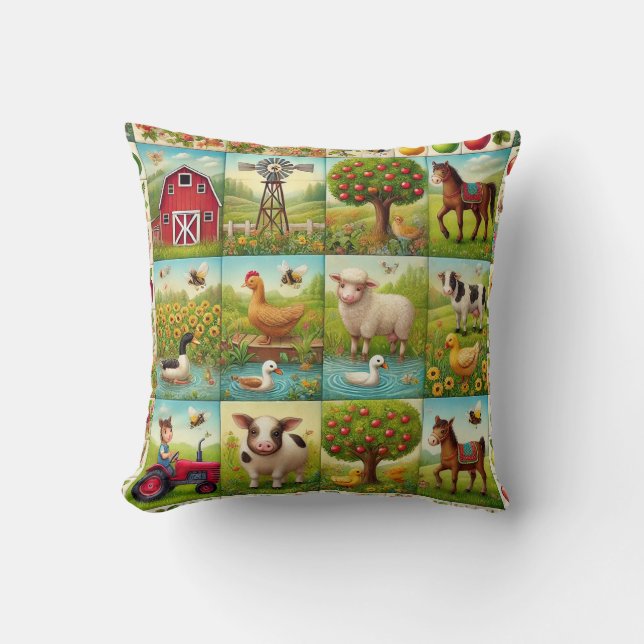 Coussin Scène de ferme vibrante et joyeuse (Recto)