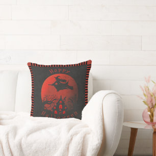 Coussin Scène de Halloween effrayante Sorcière et maison h