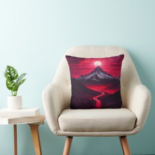 Coussin Scène de la montagne du coucher de soleil en Malai