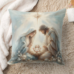 Coussin Scène de la Nativité de la Sainte Famille radieuse