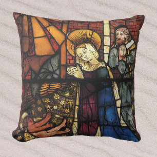 Coussin Scène de la Nativité de Noël vintage en verre colo