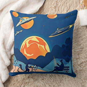 Coussin Scène de la planète Sci-Fi rétro