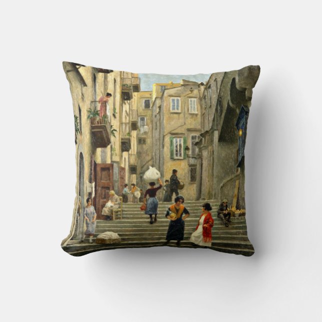 Coussin Scène de la rue Naples - Paul G. Peinture de Fisch (Recto)