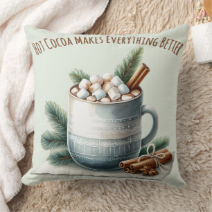 Coussin Scène de mug Marshmallow au cacao d'hiver cosy