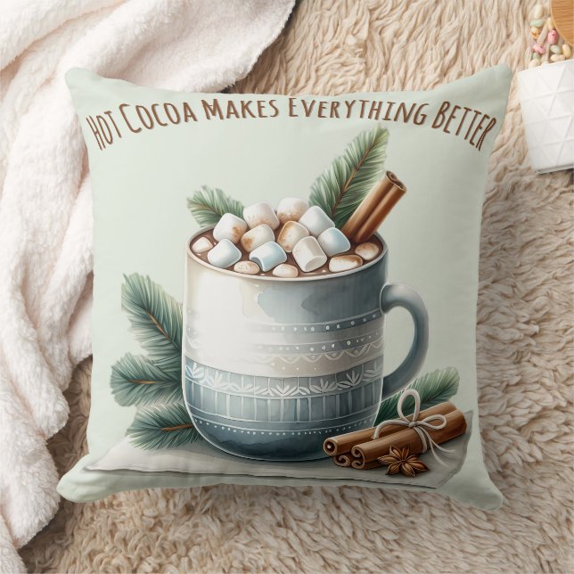 Coussin Scène de mug Marshmallow au cacao d'hiver cosy (Couverture)