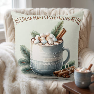 Coussin Scène de mug Marshmallow au cacao d'hiver cosy