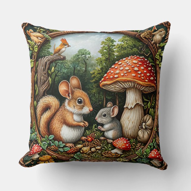 Coussin Scène de nature fantaisiste avec écureuil (Recto)