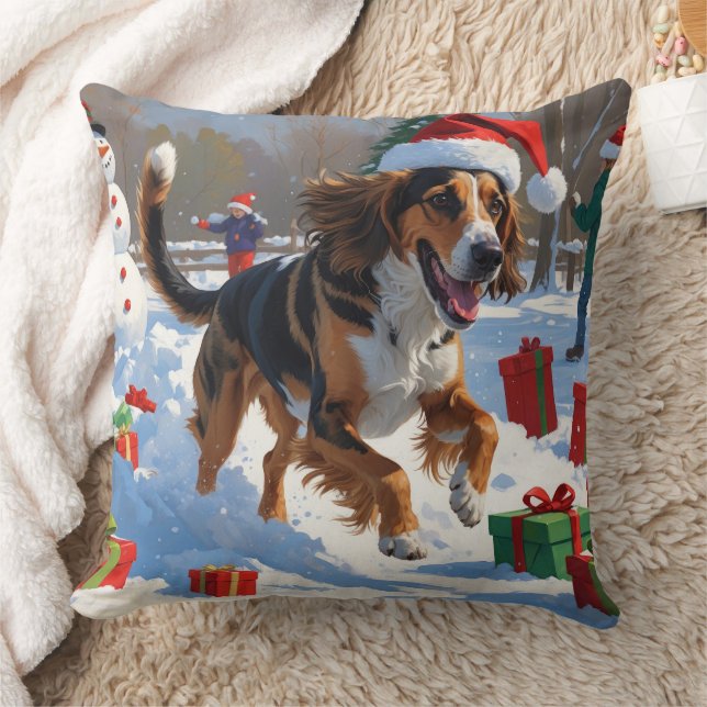 Coussin Scène de neige festive de Noël avec un lévrier afg (Couverture)