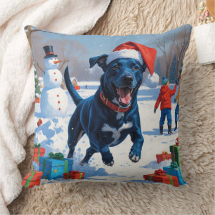 Coussin Scène de neige festive de Noël Blue Heeler