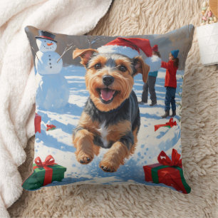 Coussin Scène de neige festive de Noël Terrier Biewer 