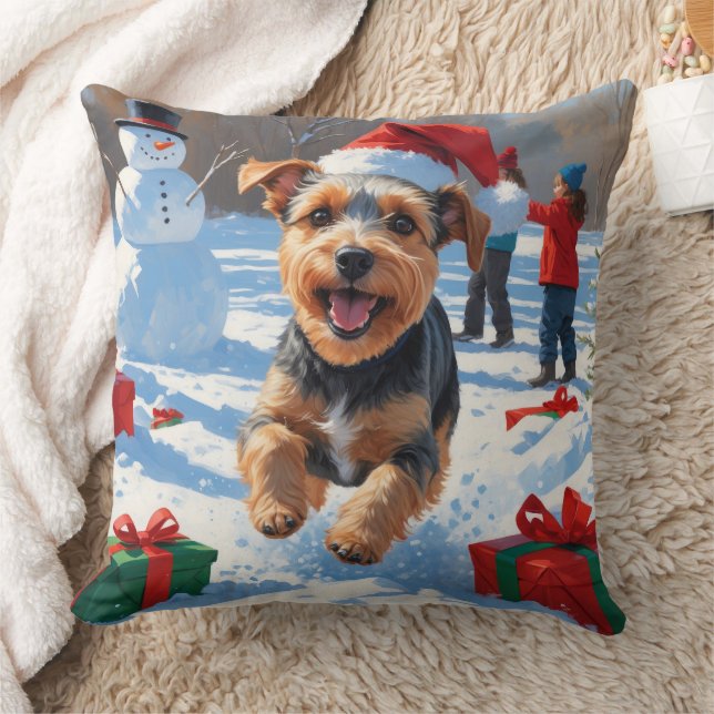 Coussin Scène de neige festive de Noël Terrier Biewer  (Couverture)