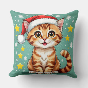 Coussin 🎅 Scène de Noël avec un chat heureux 🐾
